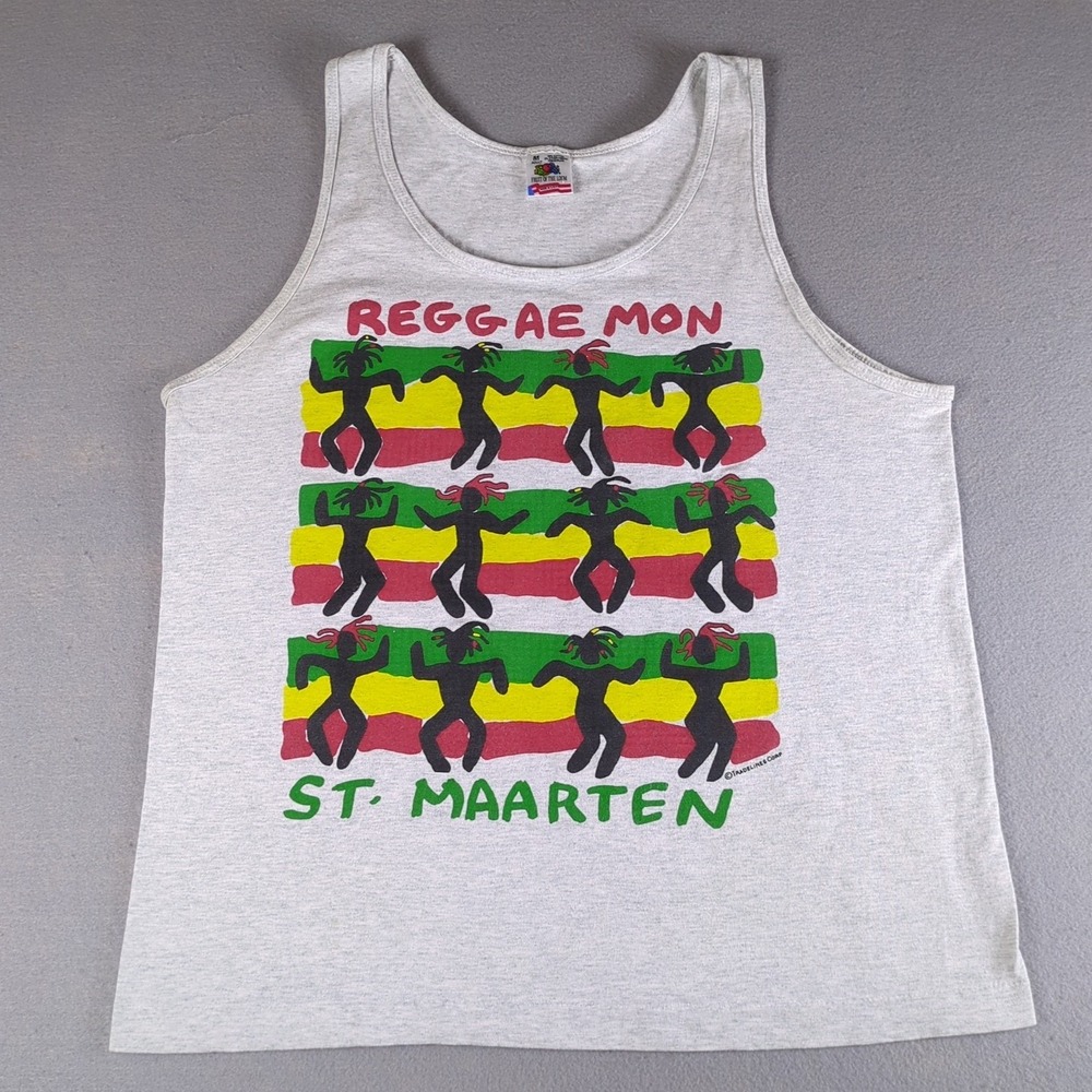 VTG Reggae Rasta Tank Top Mens Medium Gray St Maarten Single Stitch Made in USA